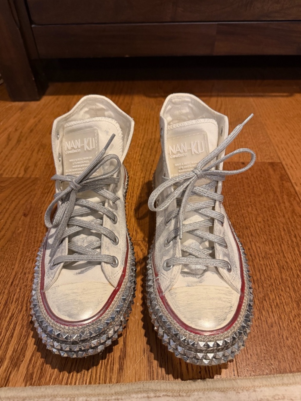 Free People Nan-Ku White Canvas Studded Sneakers